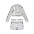thumbnail image 4 of CHICTRY Girls Shiny Metallic Sports Suit Long Sleeve Crop Top with High Waist Shorts Modern Hip-hop Dance Outfit Set A Silver 14, 4 of 6