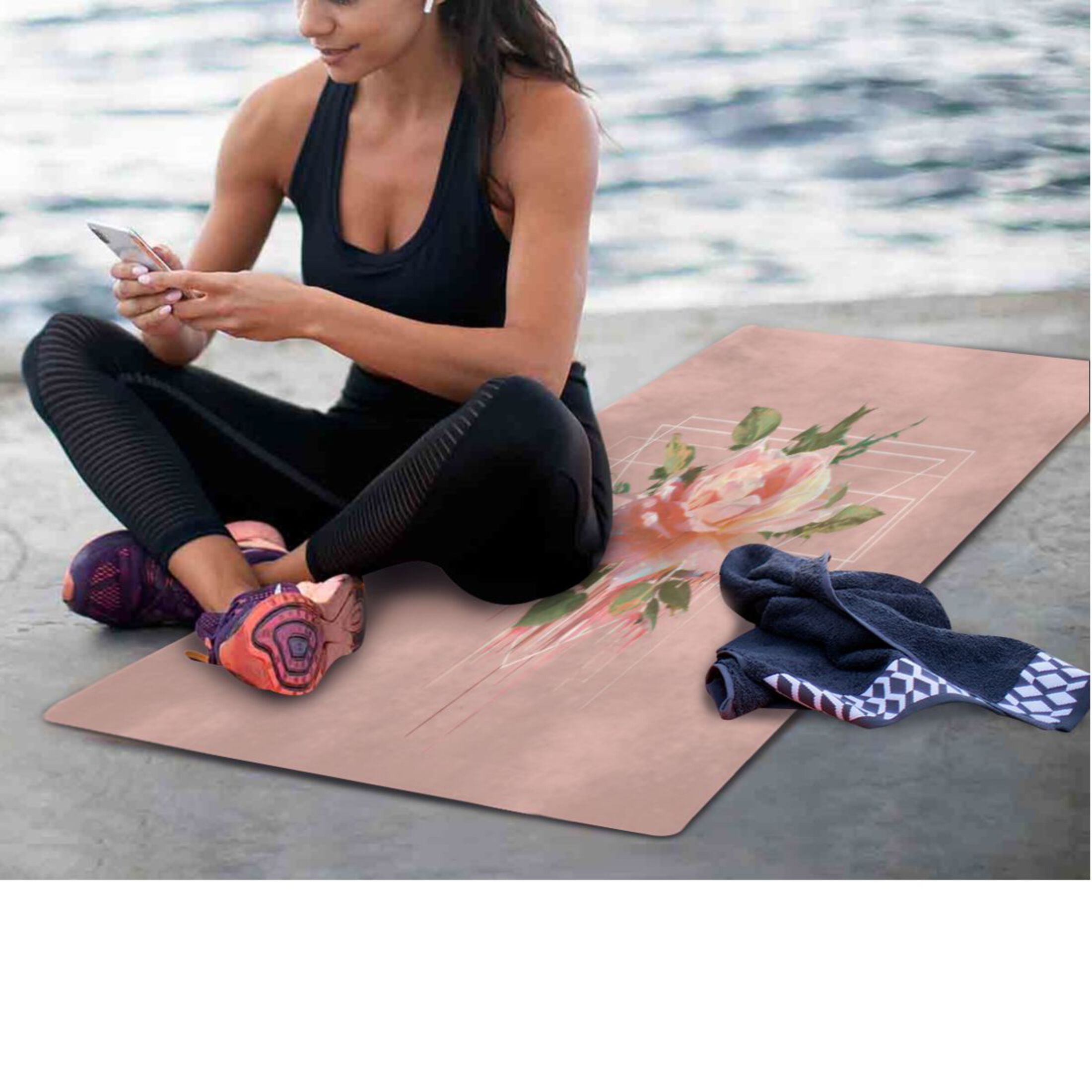 BZSMCE Yoga Mat Women Fitness Mat Pink Blossom Pattern