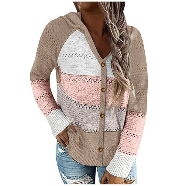 Fall Cardigans for Women 2022 Fashion Striped Color Block Long Sleeve