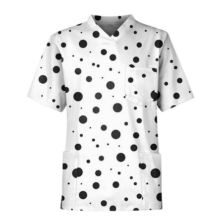 

Alrise Mens Scrub Tops Short Sleeve V-Neck Tops with Pockets White X-Large