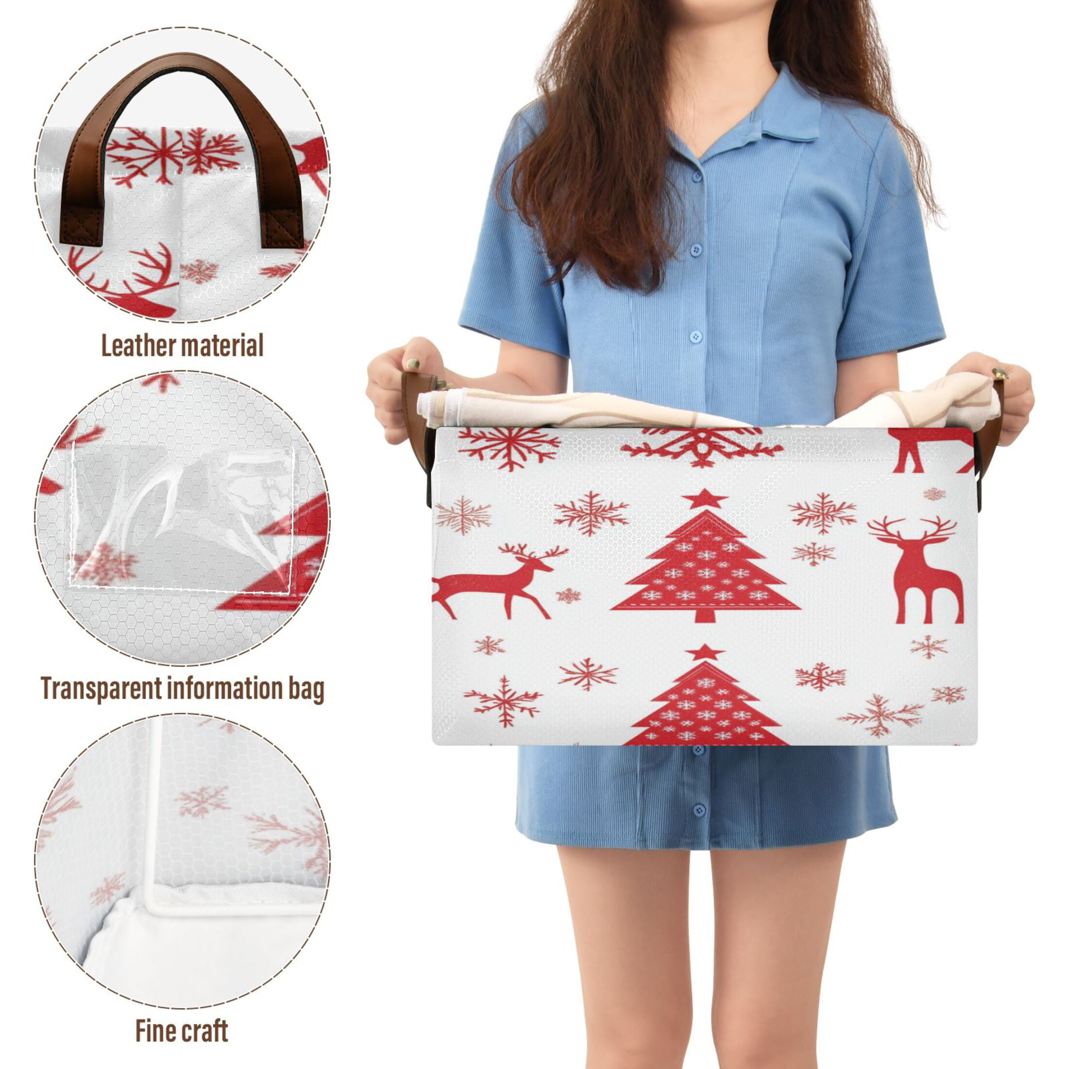 BZSMCE Collapsible Fabric Cube Storage Bins Red Christmas Pattern Design Pattern Storage Box