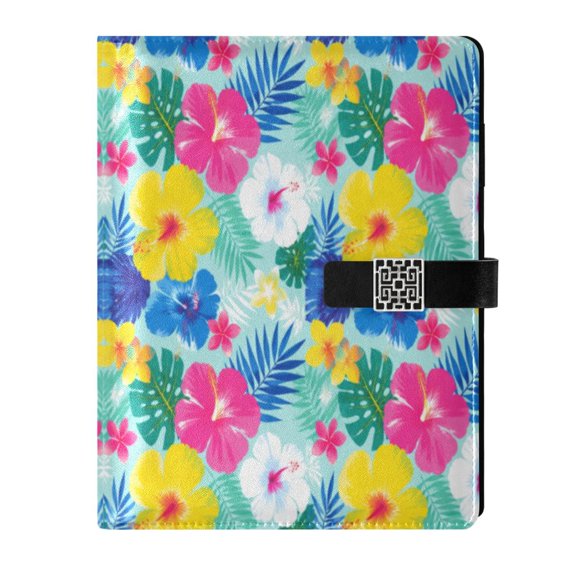 Leather Planner Leather Notebook Notebook Journal Binder Design Pen Pocket Design Convenient for Storage Hibiscus Colorful Bloom