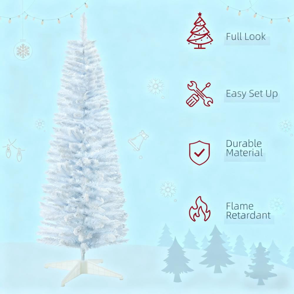 5ft Unlit Snow Flocked Pencil Christmas Tree 294 Tips Flame Retardant Small Space Holiday Decor