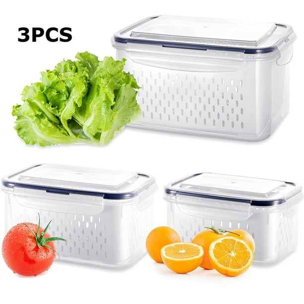 JLLOM 3 Pack Vegetable Fruit Storage Containers For Fridge With Lids