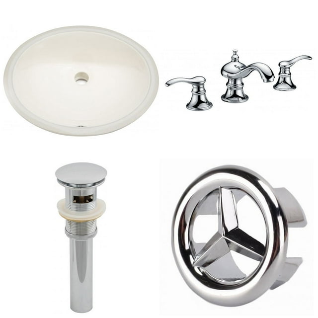 19.5-in. W CUPC Oval Bathroom Undermount Sink Set In Biscuit - Chrome Hardware - Overflow Drain Incl. AI-26001
