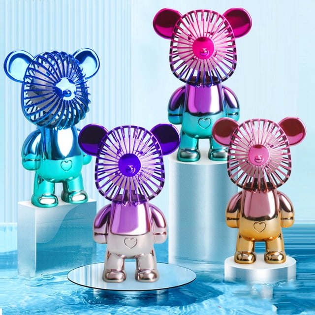 Ventilador recargable USB, ventilador de mano, miniventilador portátil de plástico con forma de oso, ventilador de mano de plástico, características mejoradas
