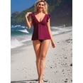 thumbnail image 2 of Beautyin Women Flowy Bikini Tank Top Solid Color Tankini Top Ruffled Shoulder Bathing Suit Top Deep V Neck Swimsuit Top, 2 of 5