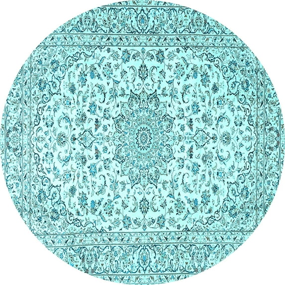Ahgly Company Machine Washable Indoor Round Medallion Light Blue Traditional Area Rugs, 3' Round
