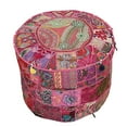 thumbnail image 3 of DK Homewares Indian Vintage Patchwork Pouf Ottoman Cover Pink Round Foot Rest Pouffe Living Room Cotton Embroidered Pouffe Footstool Floral Traditional 16x16x13 Inch - COVER ONLY, 3 of 5