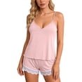 thumbnail image 2 of LIZUOJUN Pajama Sets For Women 2 Piece Ribbed Knit Camisole Top Shorts Set V Neck Lace Trim Hem Detail Soft Stretchy Breathable Lightweight Loungewear - XL, 2 of 9