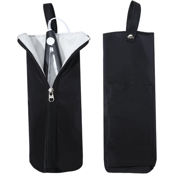 Hair Curler Storage Bags Black Nylon Heat Resistant Portable Hair Straightener Flat Hot Iron Tool Holder Organizer Mat Case Black