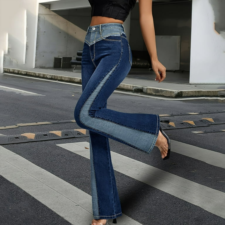 ZHAGHMIN Fashion Patchwork Bootcut Jeans for Women Casual ZHAGHMIN Fashion Patchwork Bootcut Jeans for Women Casual