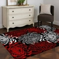 thumbnail image 4 of Red White 3'x5' Washable Rug, Abstract Black Chrysanthemum Flower Floral Non-Slip Area Rugs for Entryway Kitchen Classroom, Dorm Throw Carpet, Low Pile Soft Indoor Floor Mat, 4 of 9