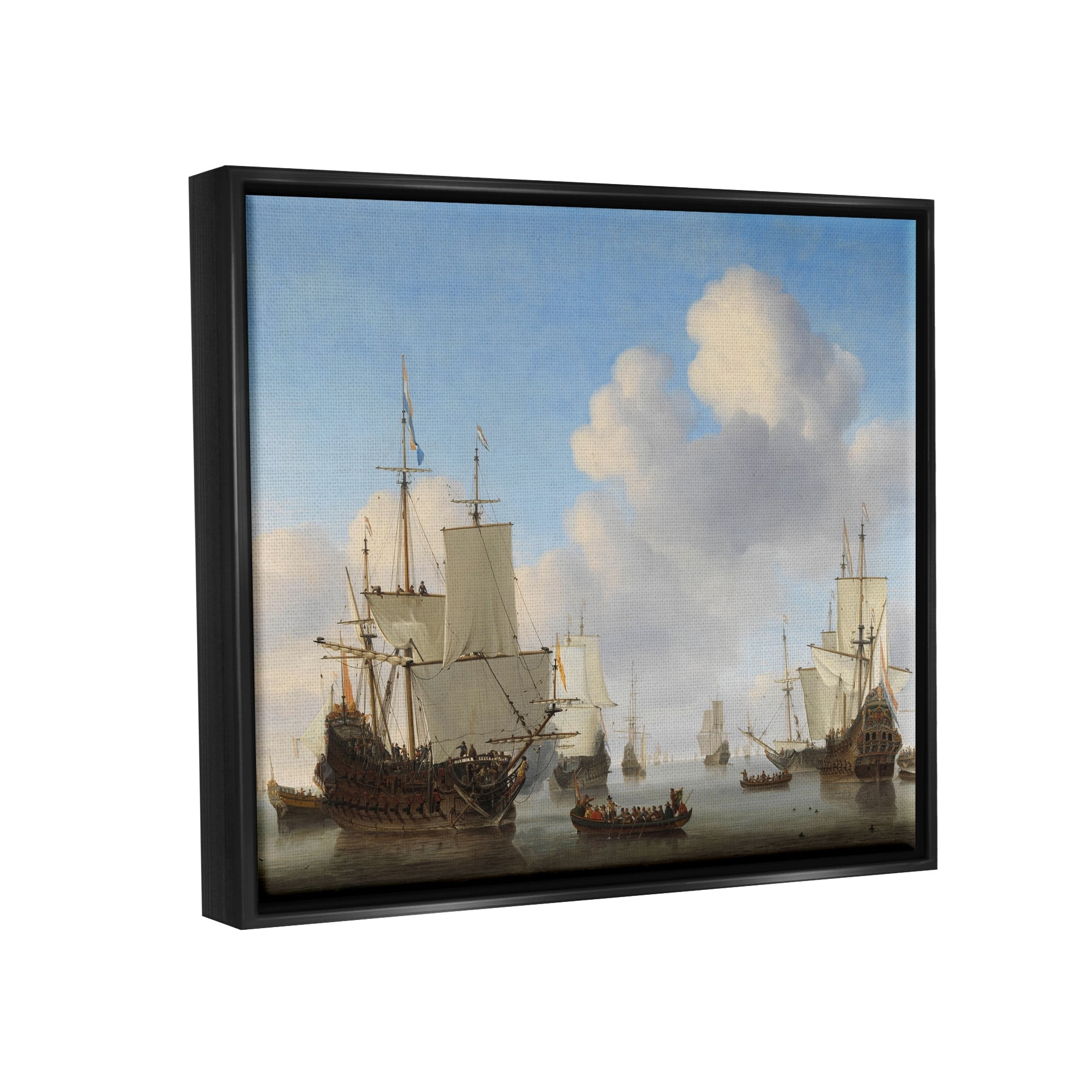 Stupell Industries Dutch Ships at Sea Willem van de Velde Classic Painting Painting Jet Black Floating Framed Canvas Print Wall Art, Design by one1000paintings