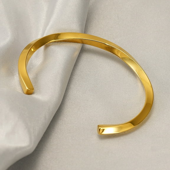 14K Yellow Gold Simple Gold Silver Color Cuff Bangles Bracelets for Women Men New Trendy Waterproof Jewelry Gift