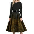 thumbnail image 3 of yocbz Women'S Christmas Dresses Christmas Dresses for Women Crew Neck Long Sleeve Casual Swing Dress with Pockets Gold,Size for L, 3 of 8