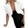 thumbnail image 3 of Women'S Short Sleeve Ligtweight Shrug Open Front Cardigan Hollow Out Sweater White XXL, 3 of 9