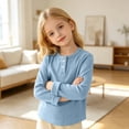 thumbnail image 4 of QIbmong Ribbed Knit Tops for Infants Toddler Girls Boys Crew Neck Cuffed Long Sleeve Kids Casual Fall Winter Loungewear Going out School Shirts(5-6 Years,Blue), 4 of 9