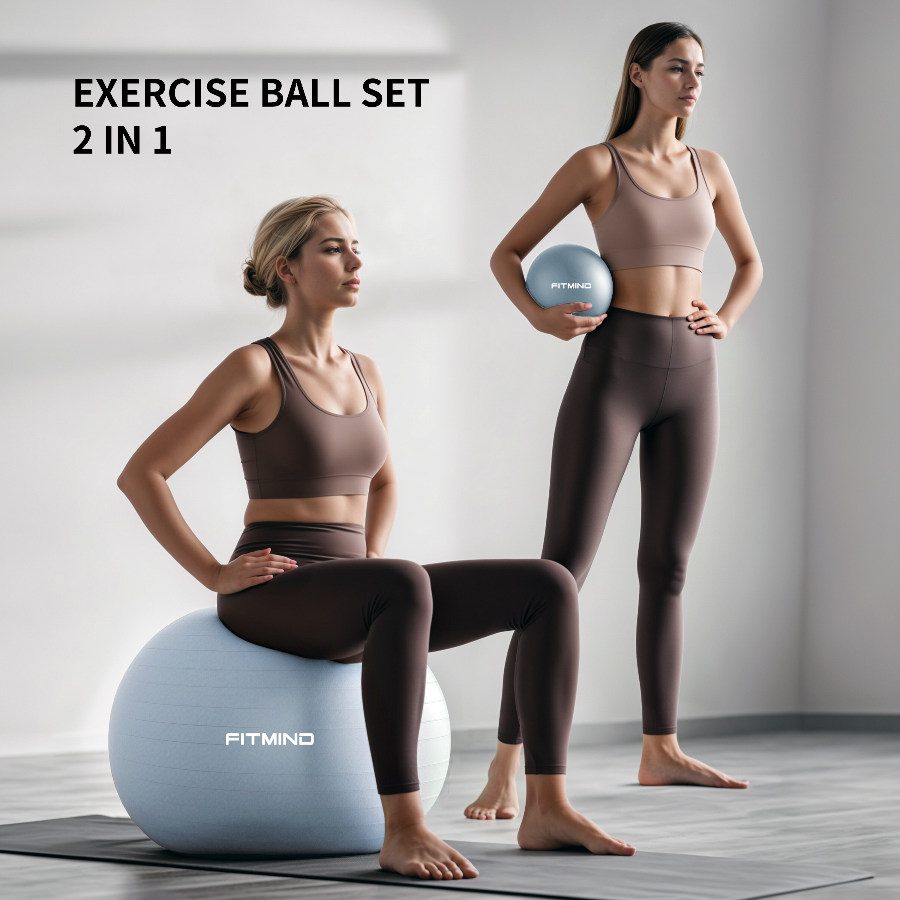 FITMIND Exercise Balls Set 22"& 10" for Yoga and Pilates, Anti-Burst, Parent-Baby Hours, Hand Pump, Blue