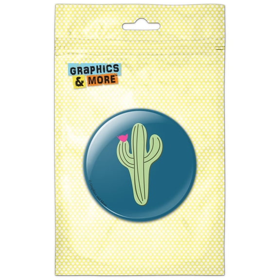 Cactus Succulent Desert Plant Flowering on Blue Pinback Button Pin Badge