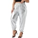 thumbnail image 4 of Pantalones jogger de mujer plus size Agnes Orinda, metálicos, brillantes, de cintura alta, elásticos, pantalones holográficos, sudadera 1X plateada, 4 of 6