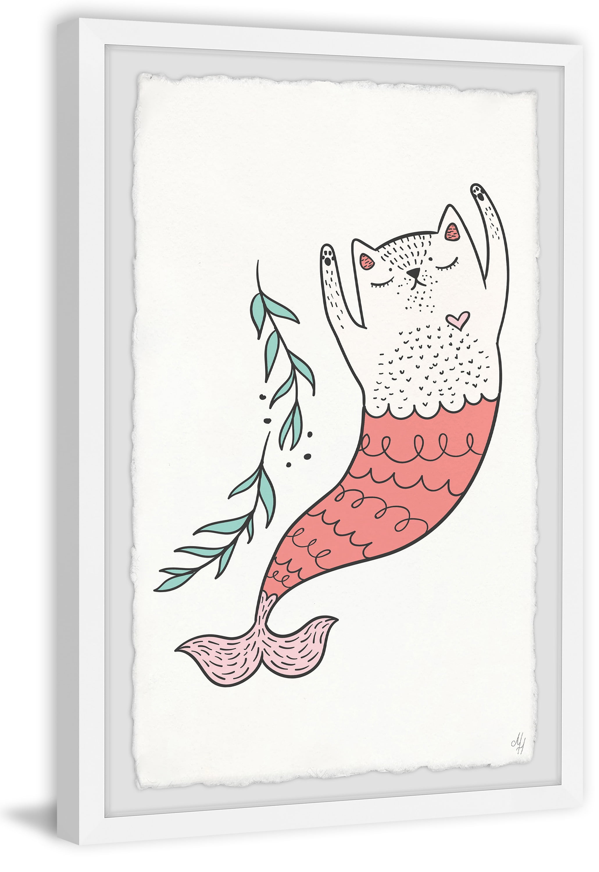 Marmont Hill Swimming Pink Purrmaid Framed Wall Art