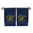 thumbnail image 2 of Monogrammed Hand Towel, Personalized Gift, 16 x 30 Inches - Set of 2 - Gold Embroidered Towel - Extra Absorbent 100% Turkish Cotton - Soft Terry Finish - for Bathroom, Kitchen and Spa - Script H Navy, 2 of 3