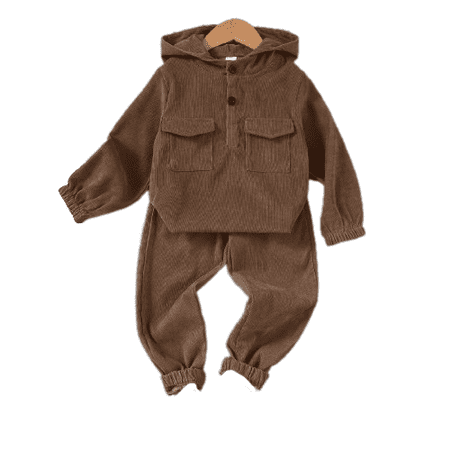 

Mikrdoo 3T Toddler Baby Boys Outfits Pure Color Pocket Hoodies Elastic Pants 2Pcs Winter Clothes Set Brown 3-4 Years