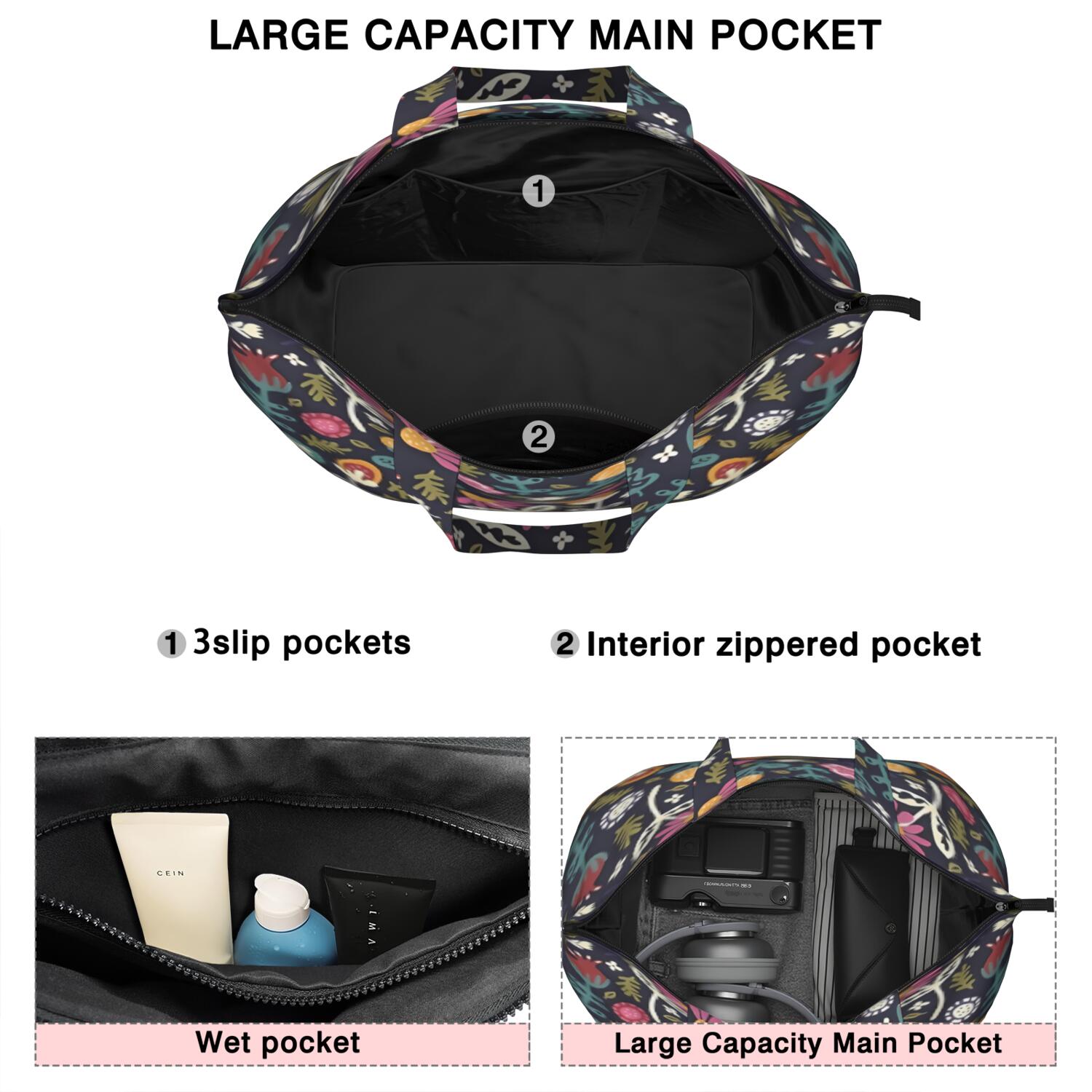 Pioneer Flower Floral Print Pattern Travel Tote Bags for Women Carry On,Large Weekender Bags for Women Travel,Multi Functional Duffle Bag for Work,Shopping,Sports