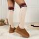 thumbnail image 4 of Botas de calcetín de lana sobre la rodilla para mujer botas de invierno extragrandes, 4 of 6