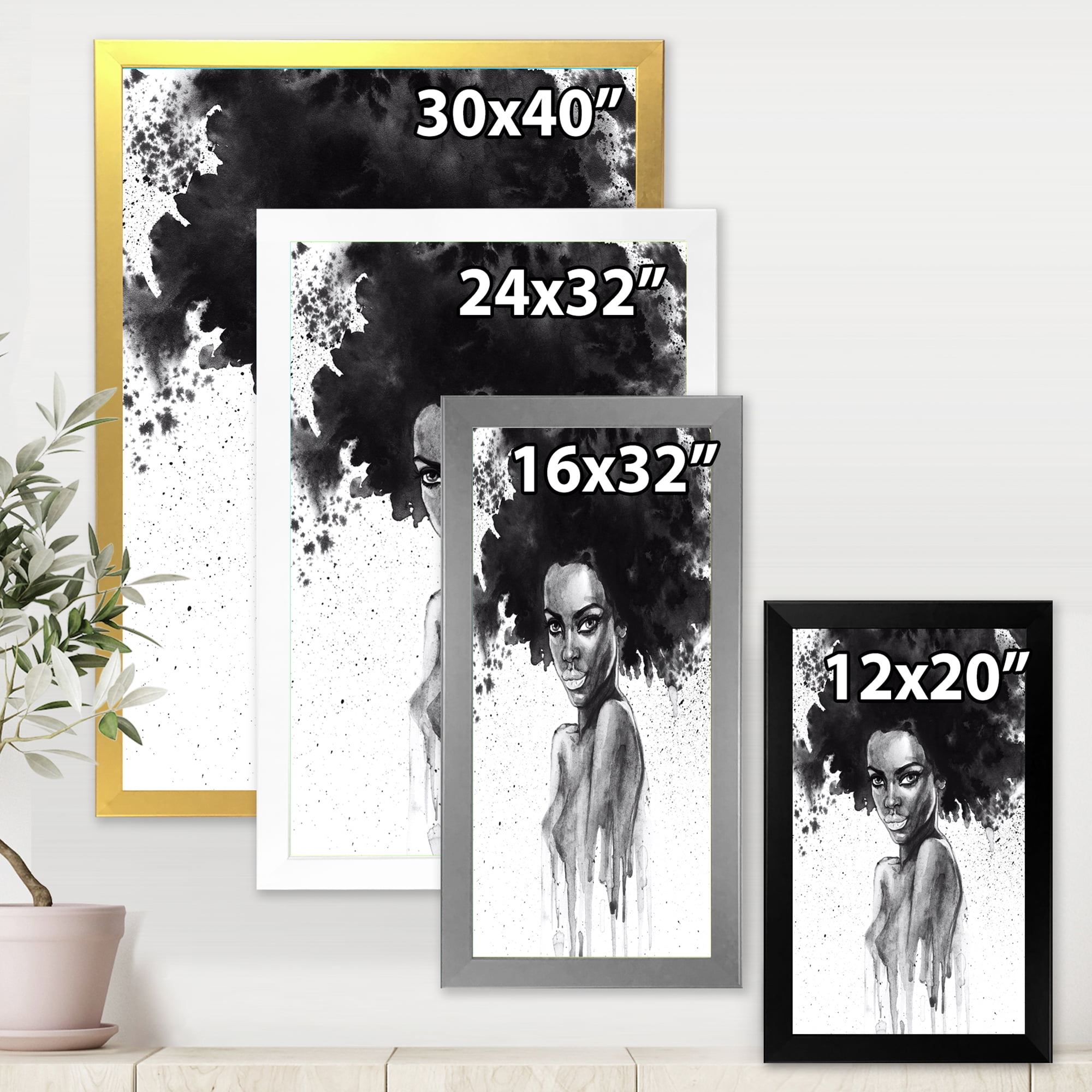 Designart 'Black and White Portrait of African American Woman III' Modern Framed Art Print