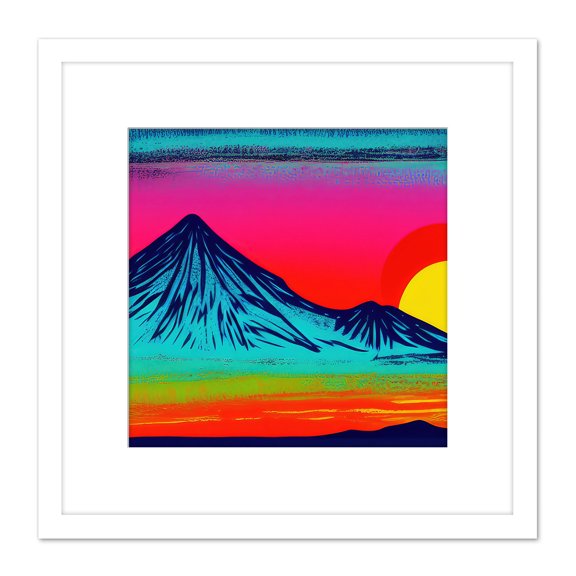 Mt Everest Himalayan Mountains Striking Psychedelic Sunset Square Wooden Framed Wall Art Print Picture 8X8 Inch