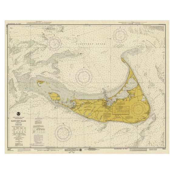 Global Gallery's 'Nautical Chart - Nantucket Island ca. 1975 - Sepia Tinted' By NOAA Historical Map and Chart Collection Unframed Giclee on Paper Print