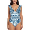 thumbnail image 2 of Yiaed Sea Underwater Jellyfish Print Women's Ruffled One Piece Swimsuit V Neck Swimwear Slimming Monokini for Woman-X-Large, 2 of 8