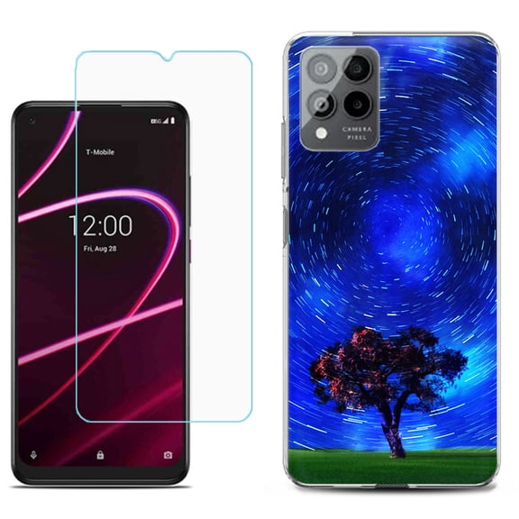 Slim-Fit Gel TPU Phone Case for T-Mobile Revvl 6 Pro 5G, with Tempered Glass Screen Protector, by OneToughShield ® - Star Trails Tree