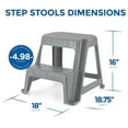 thumbnail image 3 of Superwum 16-Inch Tall Plastic 2 Step Stool, Portable Dual Step Ladder Foot Stool for Kitchen, Bathroom, Bedroom, and Garage, Gray, 3 of 9