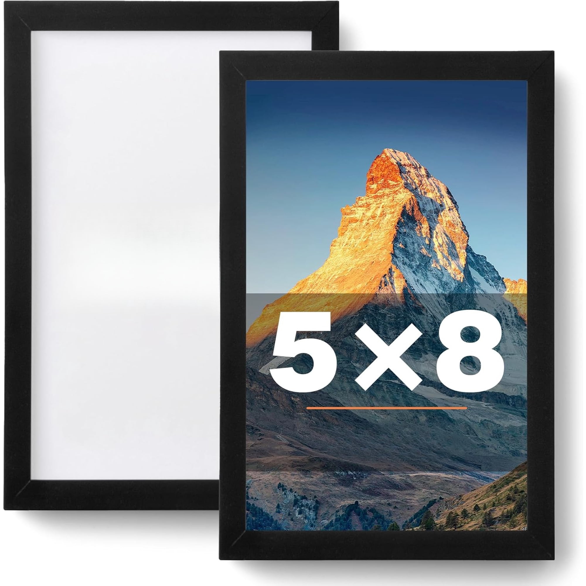 5x8 Picture Frame Set of 2,Black Photo Frame for 5x8 Without Mat,Thin Border Frame,Horizontal and Vertical Formats for Wall Mount or Tabletop with Shatter-Resistant Acrylic Sheet