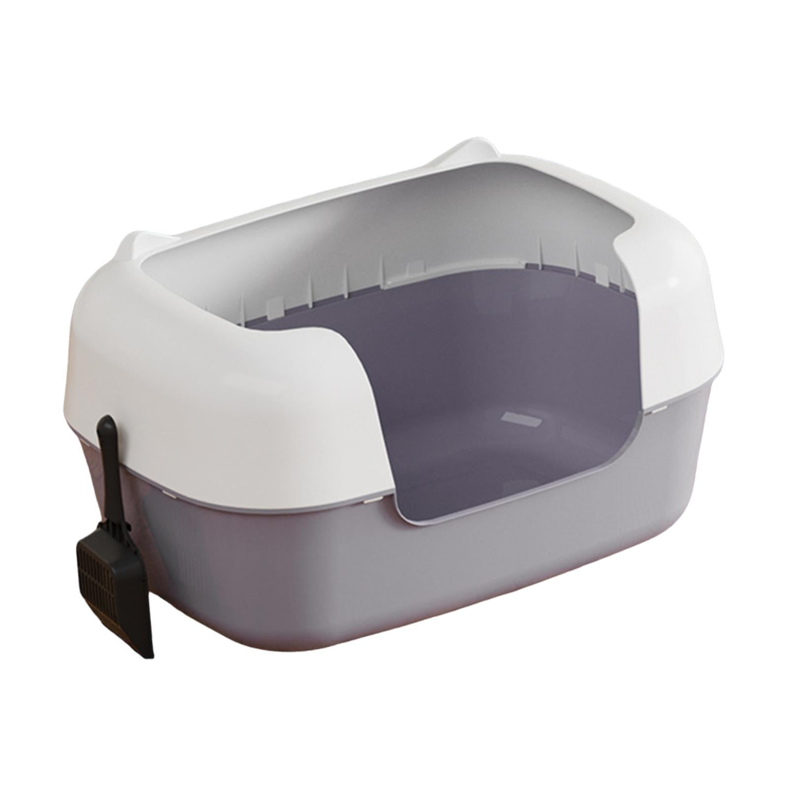 TOOYFUL Open Semi Enclosed Anti Splashing Portable Kitten Toilet Bedpan High Sided Cat Toilet Sand Box Sifting Litter Tray gray