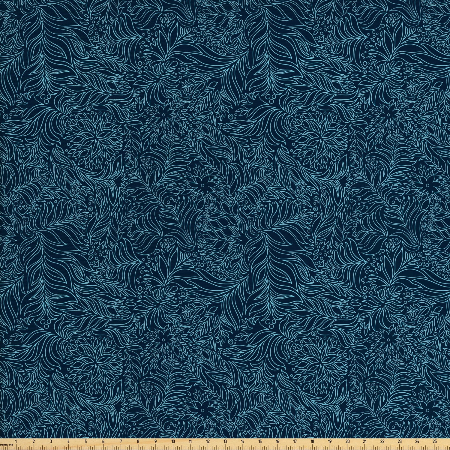 Navy and Teal Fabric by The Yard, Abstract Flourish Nature Inspired