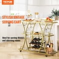 thumbnail image 2 of VEVOR Bar Cart Gold, 3 Tiers Home Bar Serving Cart on Lockable Wheels, Rolling Alcohol Cart with Tempered Glass Shelves Guardrail Wine Rack, Modern Wine Cart for Home Kitchen Dining and Living Room, 2 of 9