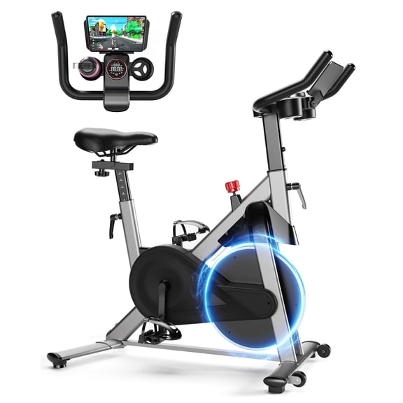 JCYTTCC Exercise Bike, Stationary Bikes for Home with Brake Pad, Low Noise Bike with 300LBS Weight Capacity, Indoor Cycling for Home Gym with Pad Mount LCD Monitor and Cup Holder