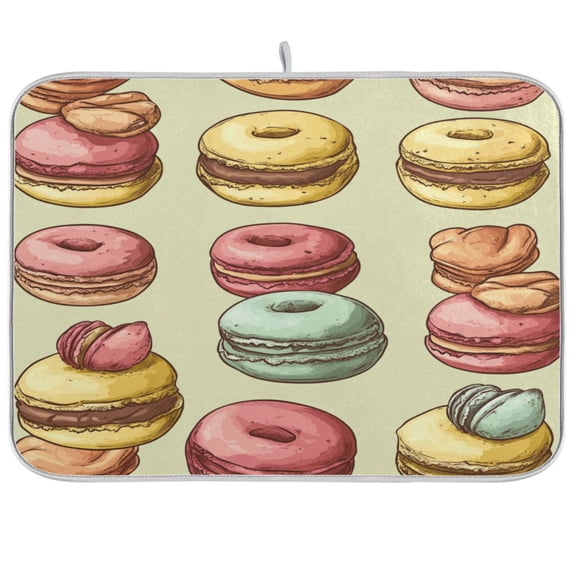 qxltty Cartoon Macaroons Kitchen Drying Mat Extremely Absorbent Microfiber Dish Mats for Plates Cutlery Pots and Pans 16×18in