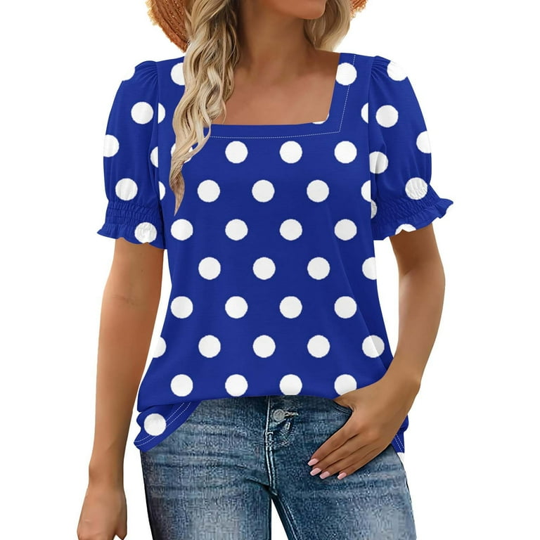 Women's Casual Short Sleeve Tee - Square Neck Blouse With Ruffle Trim Sleeves