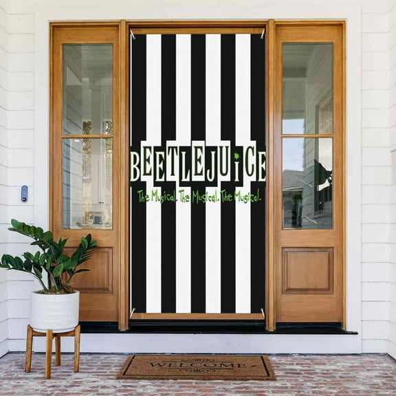 Beetlejuice Door Cover Polyester Banner Outdoor Decoration Accessories For Porch Garden Patio Party Backdrop, 35.4 X 72.8 Inches