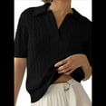 thumbnail image 2 of Women'S Cable Short Sleeve Sweaters Tops Solid Lapel V Neck Knit Casual Soft Pullover Shirt, 2 of 4