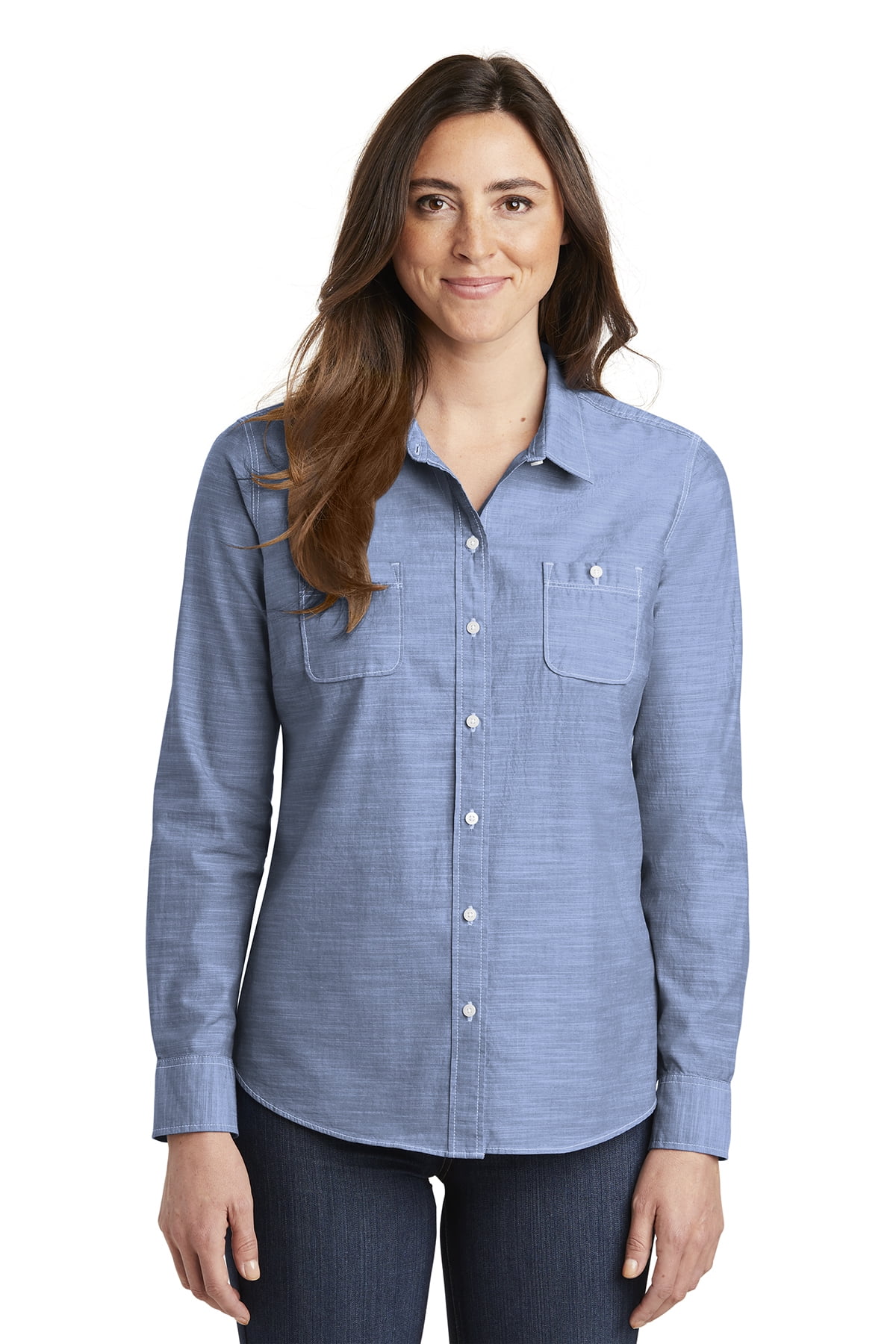 Port Authority - Port Authority Women's Slub Chambray Shirt, Light Blue 