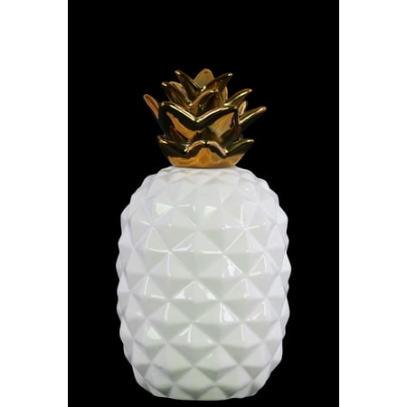 Ceramic Pineapple Decor Figurine With Gold Top Small White