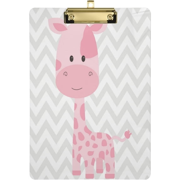 FMSHPON Cute Cartoon Giraffe Clipboard Hardboard Wood Nursing Clip Board and Pull for Standard A4 Letter 13x9 inches