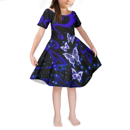 

NETILGEN Starry Sky Glowing Butterflies Design Casual Dresses Comfortable Trend Toddler Girls Princess Dress with Sleeve Fit 5-6 Years Old