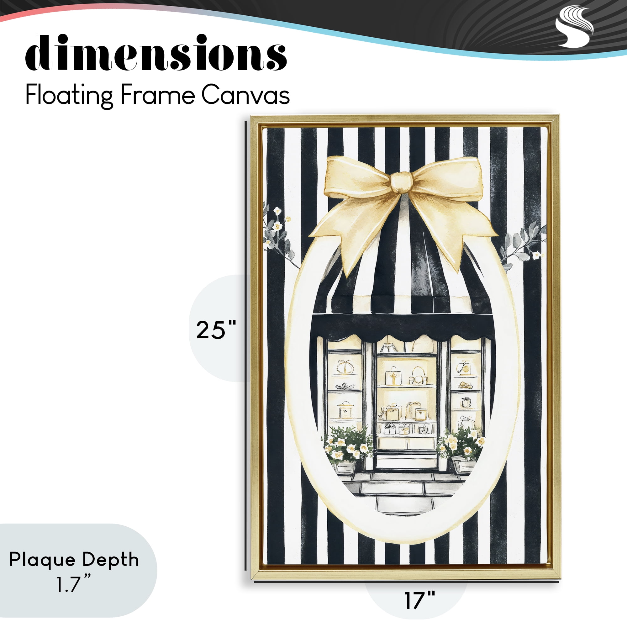 Stupell Industries Maison Striped Boutique Window Gold Framed Floater Canvas Wall Art, design by Petal Prints Design